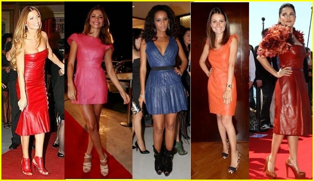 vestido de couro em cores - celebridades